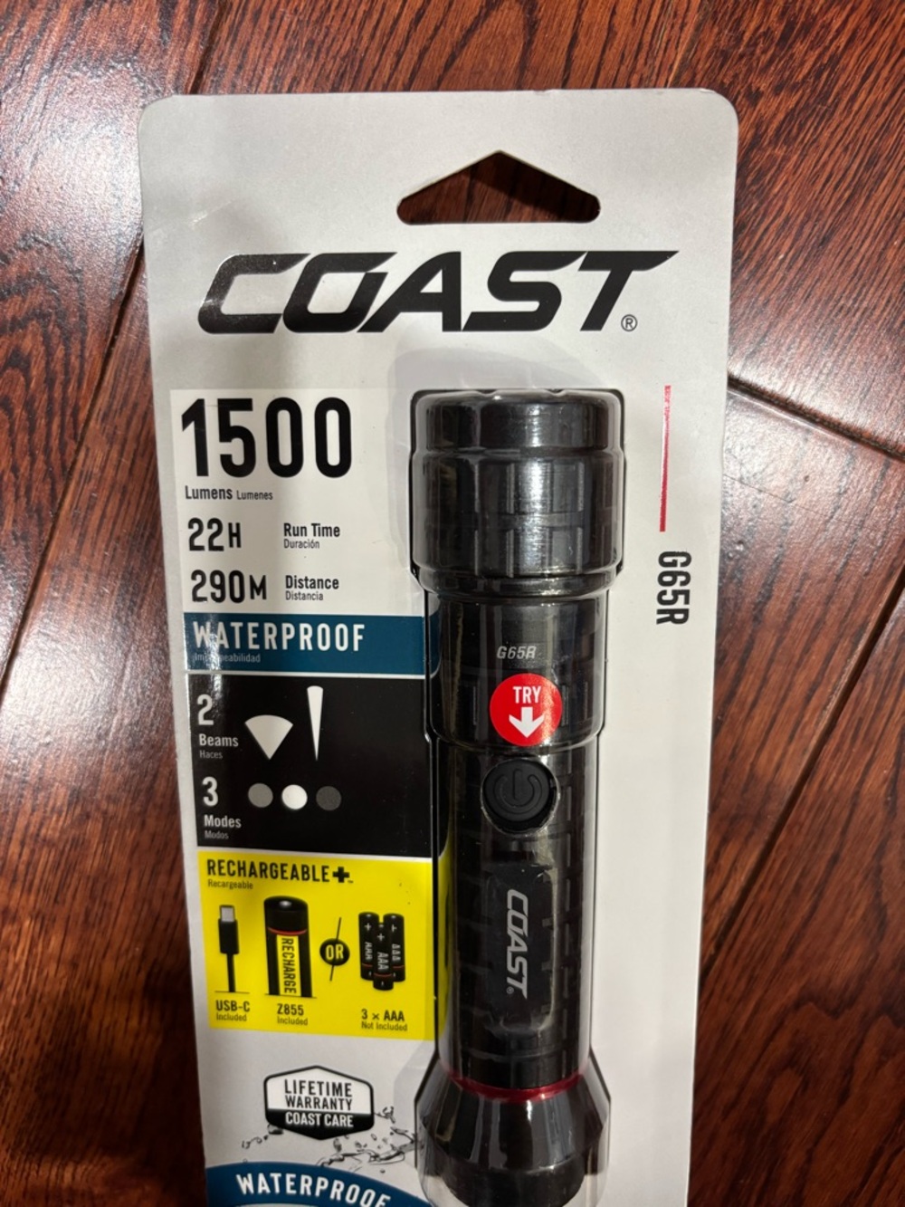 COAST Black 1500-Lumen Rechargeable Flashlight (G65R)